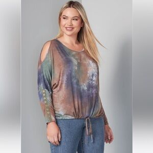 Venus Plus Size Cold-Shoulder Tie Dye Top